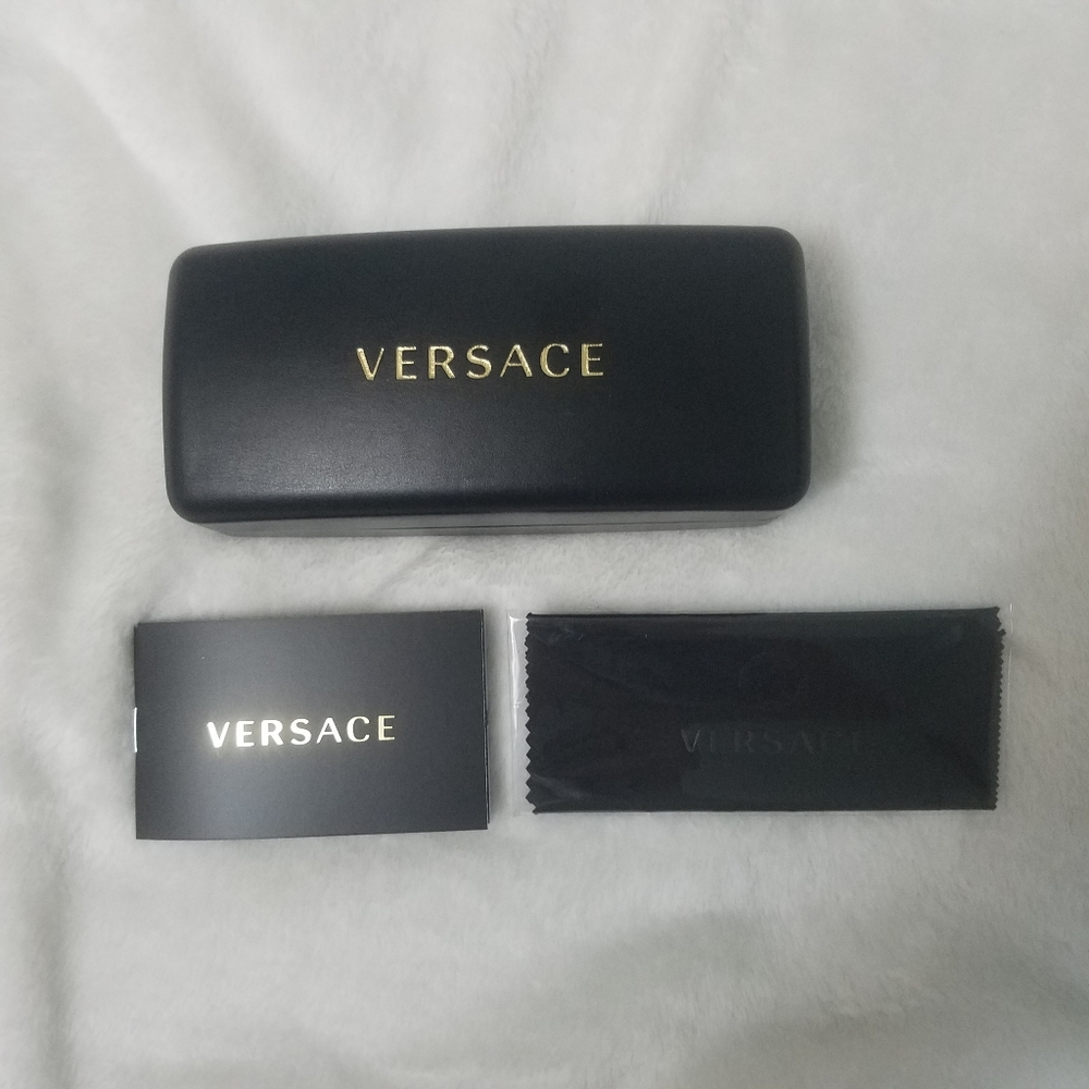 Versace Large Sunglasses and Eyewear Case with Microfiber Cloth and Booklet